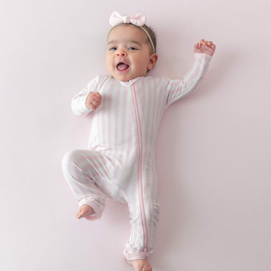 Zippered Romper in Small Sakura Stripe | Kyte Baby