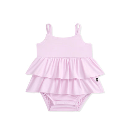 Spaghetti Strap Ruffle Romper in Thistle | Kyte Baby