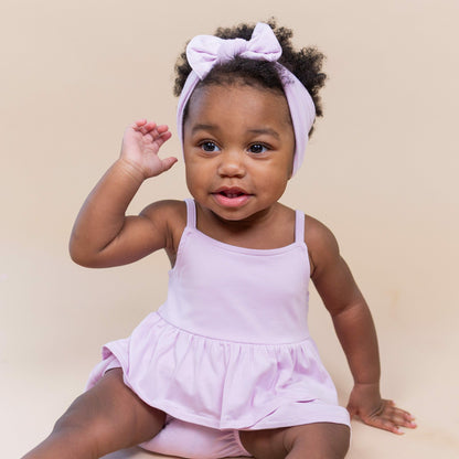 Spaghetti Strap Ruffle Romper in Thistle | Kyte Baby