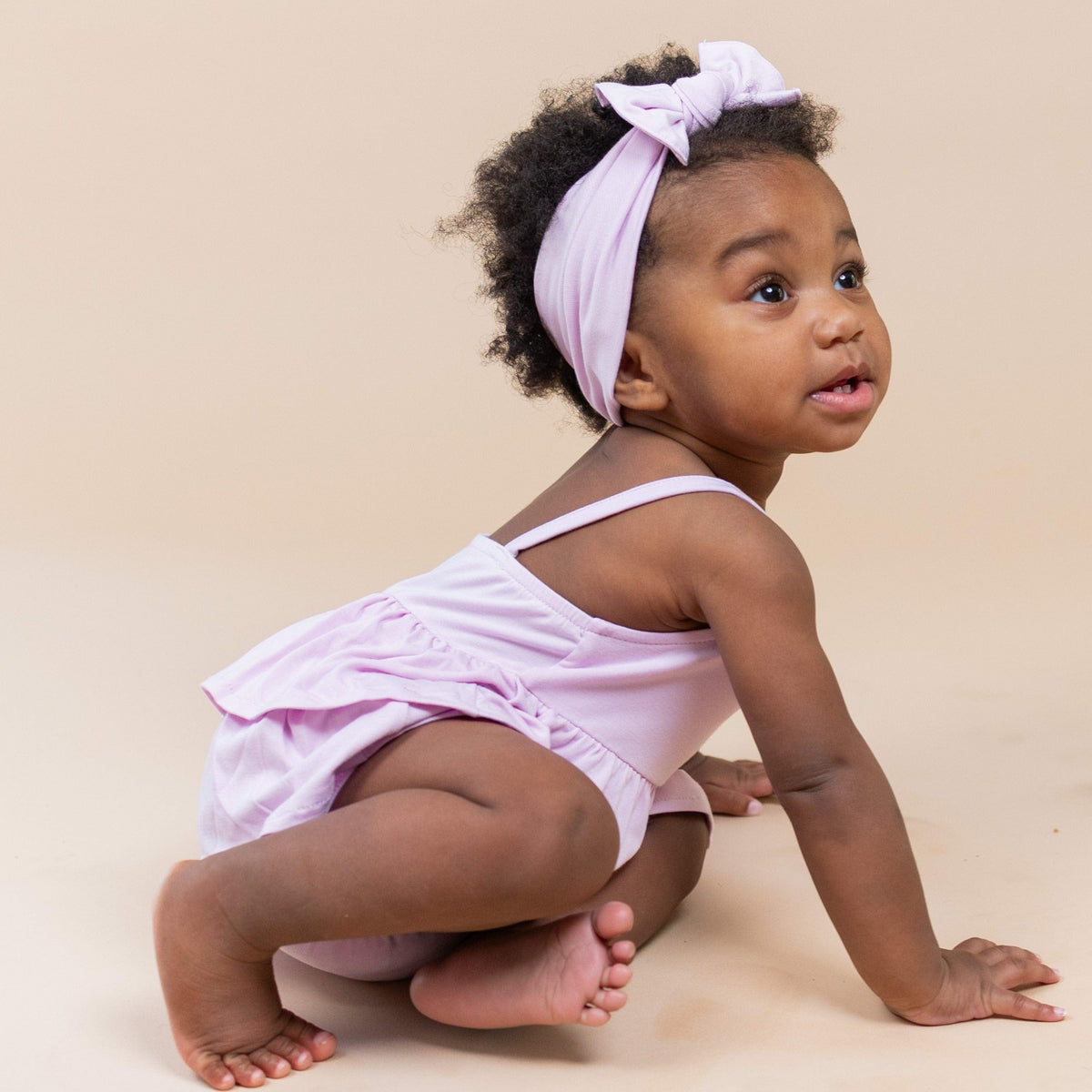 Spaghetti Strap Ruffle Romper in Thistle | Kyte Baby