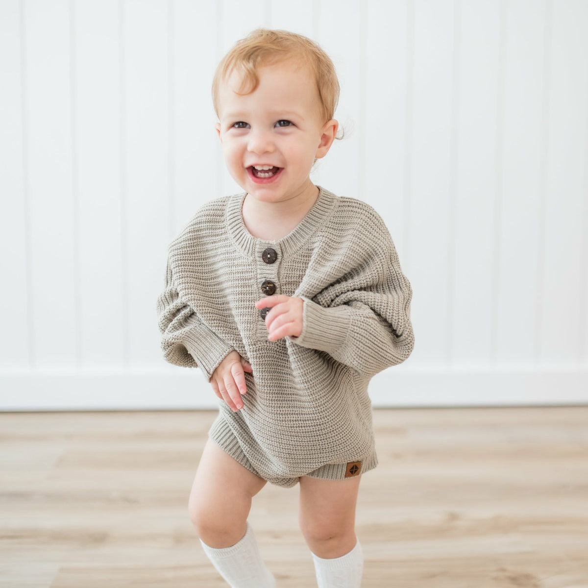 Chunky Knit Romper in Almond | Kyte Baby