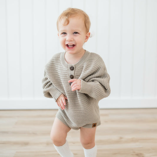 Chunky Knit Romper in Almond | Kyte Baby