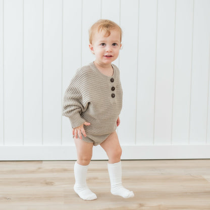 Chunky Knit Romper in Almond | Kyte Baby
