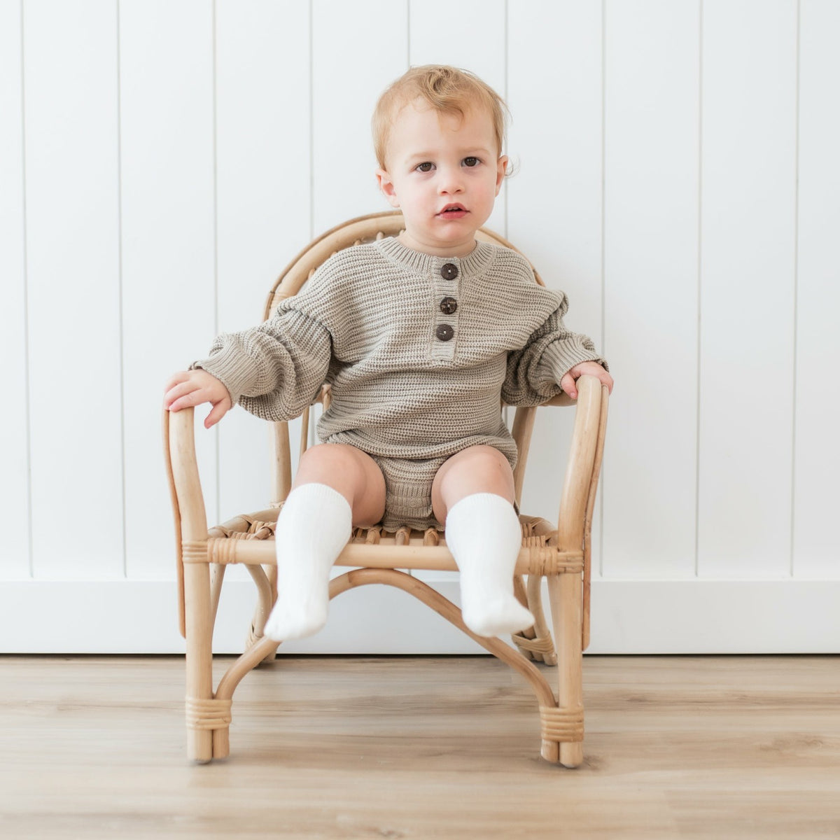 Chunky Knit Romper in Almond | Kyte Baby