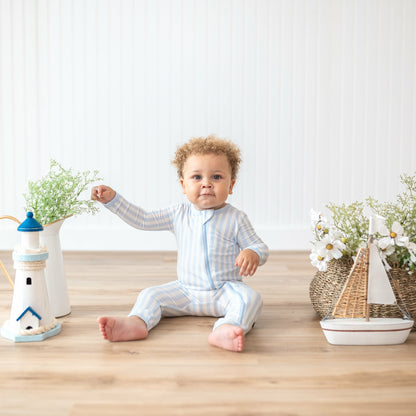 Zippered Romper in Small Mist Stripe | Kyte Baby