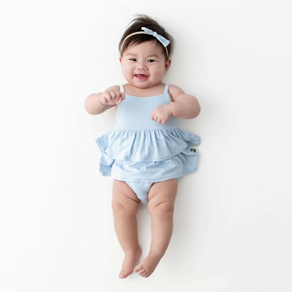 Spaghetti Strap Ruffle Romper in Breeze | Kyte Baby