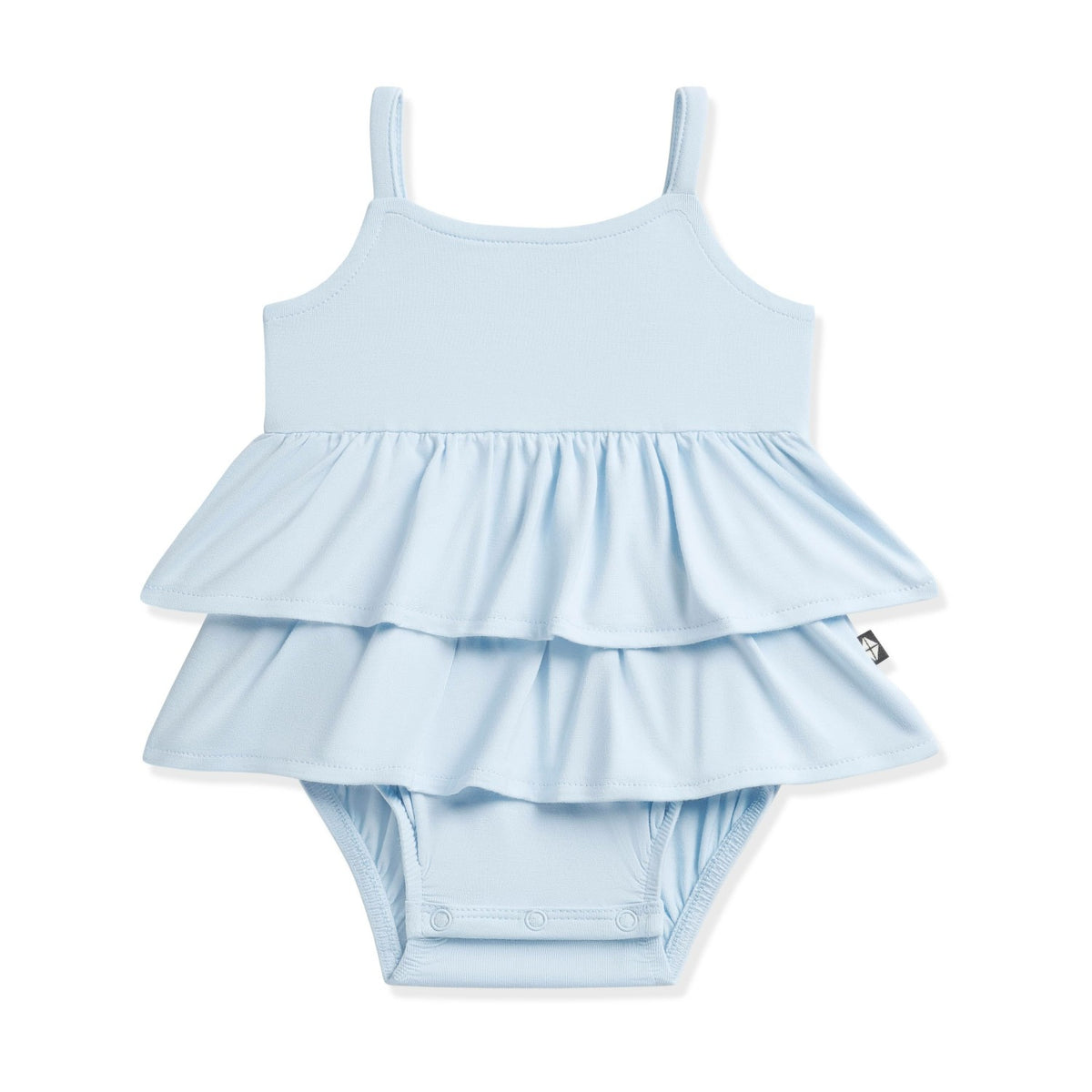 Spaghetti Strap Ruffle Romper in Breeze | Kyte Baby