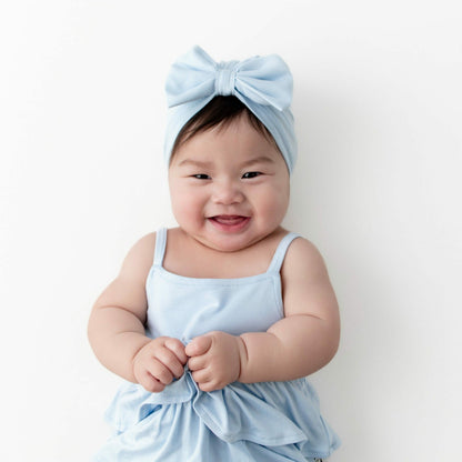 Spaghetti Strap Ruffle Romper in Breeze | Kyte Baby
