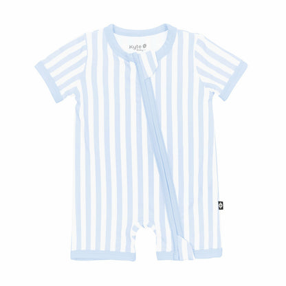 Zipper Shortall Romper in Small Mist Stripe | Kyte Baby