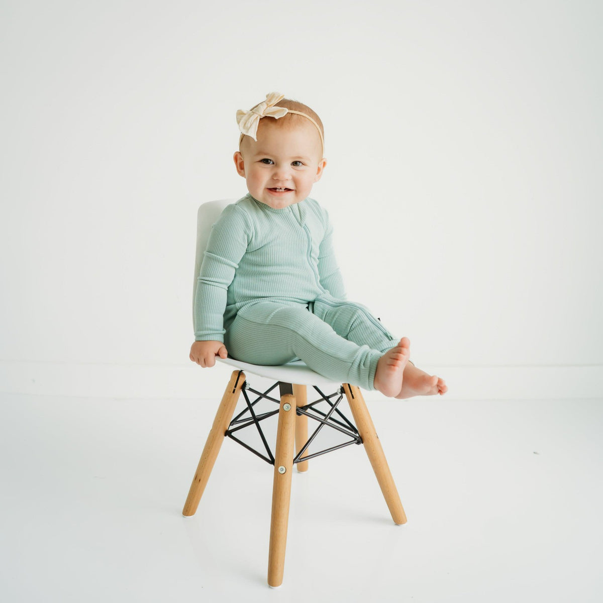 Ribbed Zipper Romper in Sage | Kyte Baby