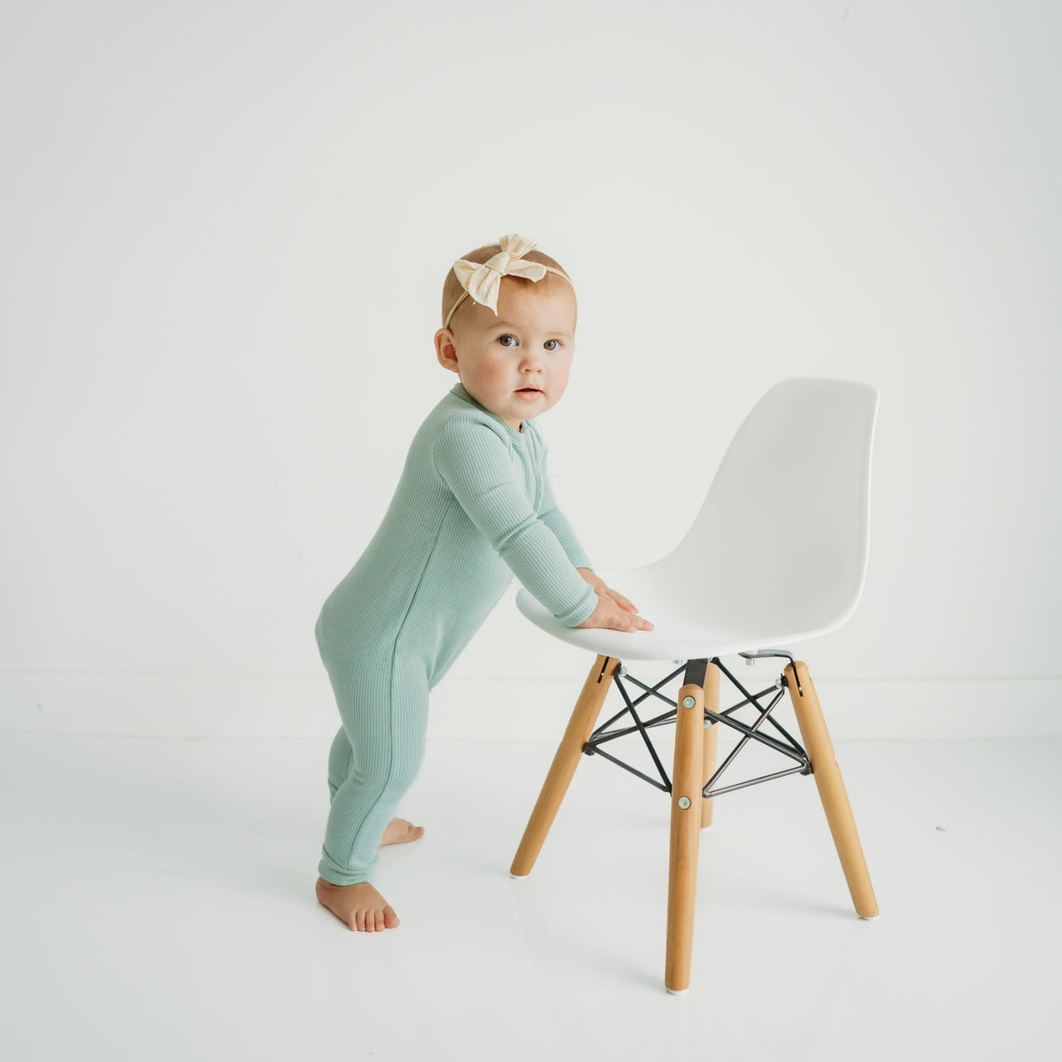 Ribbed Zipper Romper in Sage | Kyte Baby