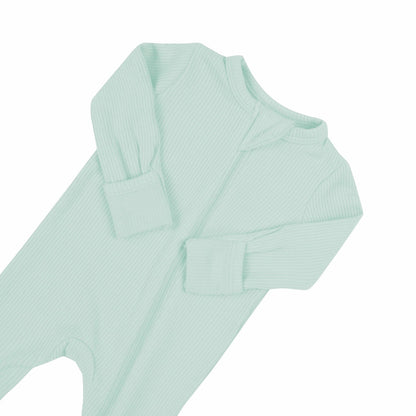 Ribbed Zipper Romper in Sage | Kyte Baby