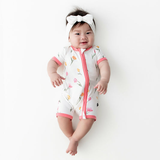 Zipper Shortall Romper in Tulip | Kyte Baby