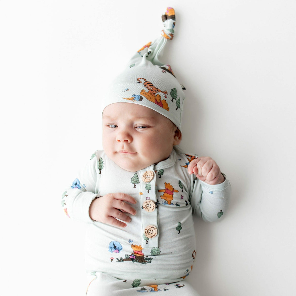 Knotted Day Gown with Hat Set in Winnie the Pooh Hundred Acre Wood | Kyte Baby