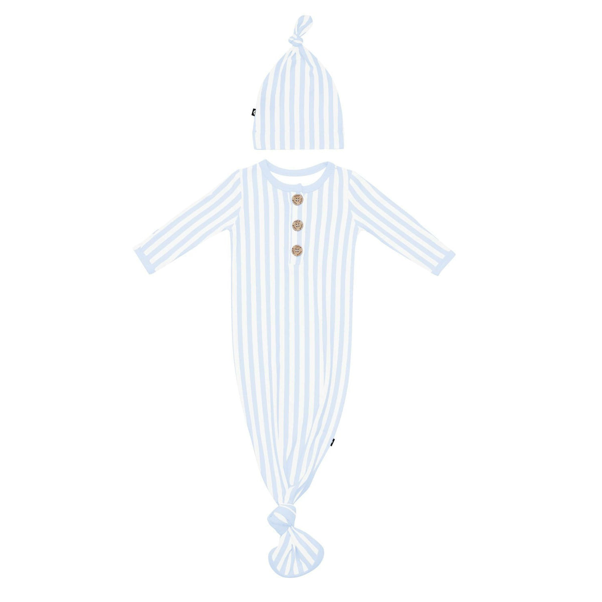 Knotted Day Gown with Hat Set in Small Mist Stripe | Kyte Baby