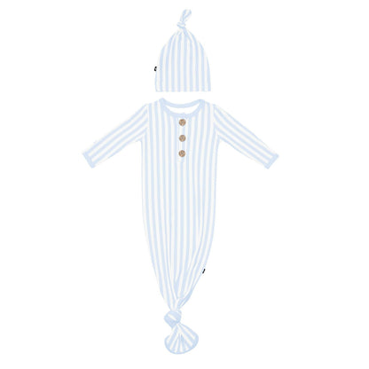 Knotted Day Gown with Hat Set in Small Mist Stripe | Kyte Baby