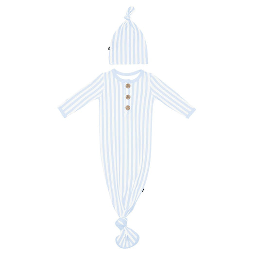 Knotted Day Gown with Hat Set in Small Mist Stripe | Kyte Baby