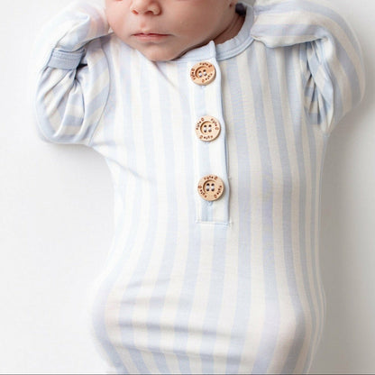 Knotted Day Gown with Hat Set in Small Mist Stripe | Kyte Baby