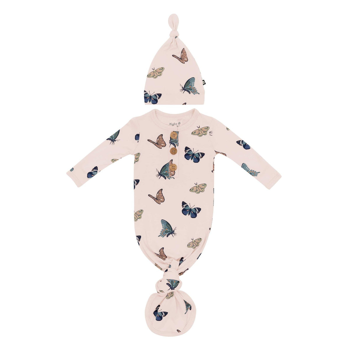 Knotted Day Gown with Hat Set in Blush Butterfly | Kyte Baby