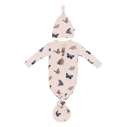 Knotted Day Gown with Hat Set in Blush Butterfly | Kyte Baby