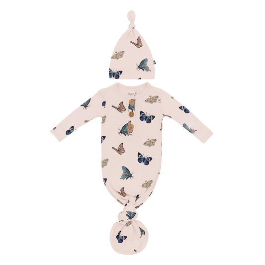 Knotted Day Gown with Hat Set in Blush Butterfly | Kyte Baby