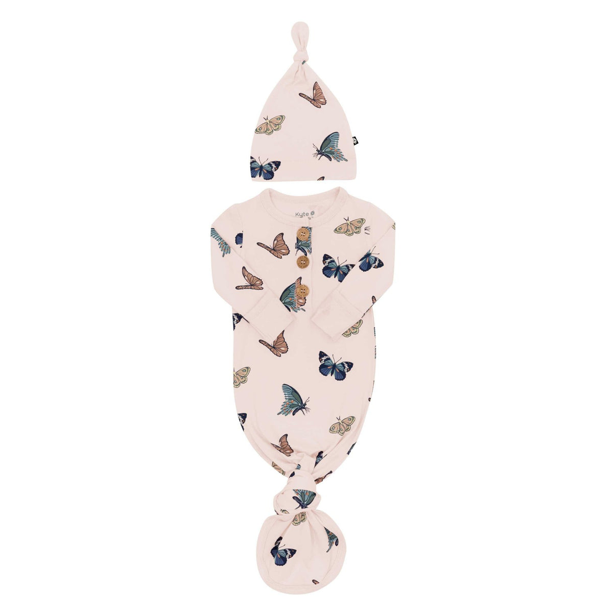 Knotted Day Gown with Hat Set in Blush Butterfly | Kyte Baby