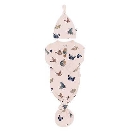 Knotted Day Gown with Hat Set in Blush Butterfly | Kyte Baby