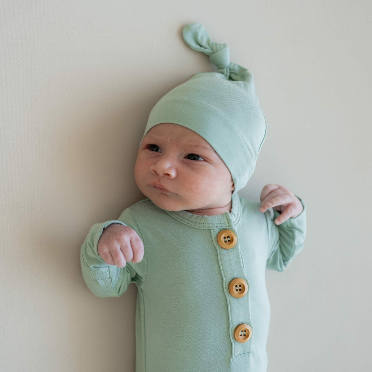 Knotted Gown with Hat Set in Sage | Kyte Baby