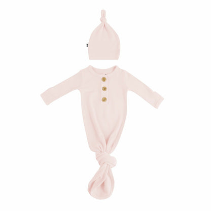 Ribbed Knotted Gown and Hat Blush | Kyte Baby
