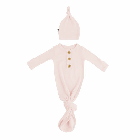 Ribbed Knotted Gown and Hat Blush | Kyte Baby