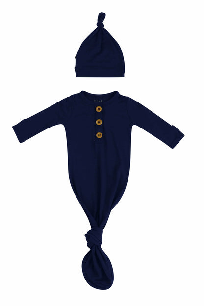 Knotted Gown with Hat Set in Navy | Kyte Baby