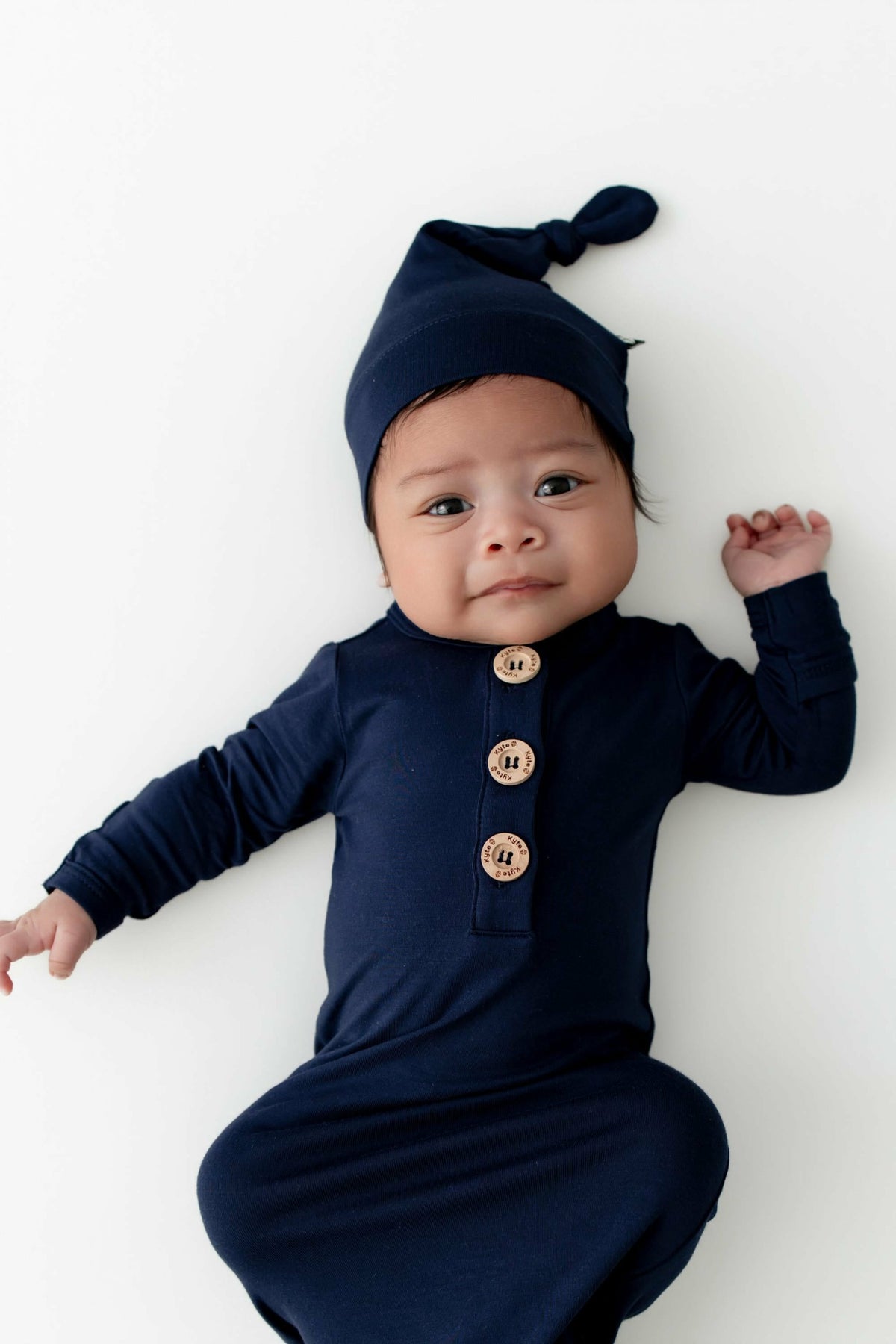 Knotted Gown with Hat Set in Navy | Kyte Baby