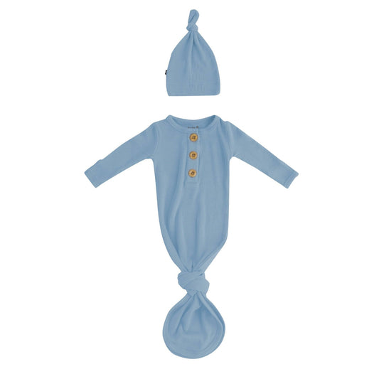 Ribbed Knotted Gown and Hat Slate | Kyte Baby