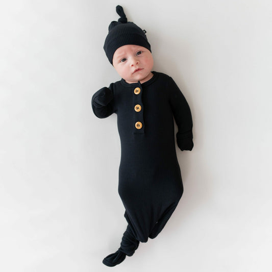 Ribbed Knotted Gown and Hat Midnight | Kyte Baby