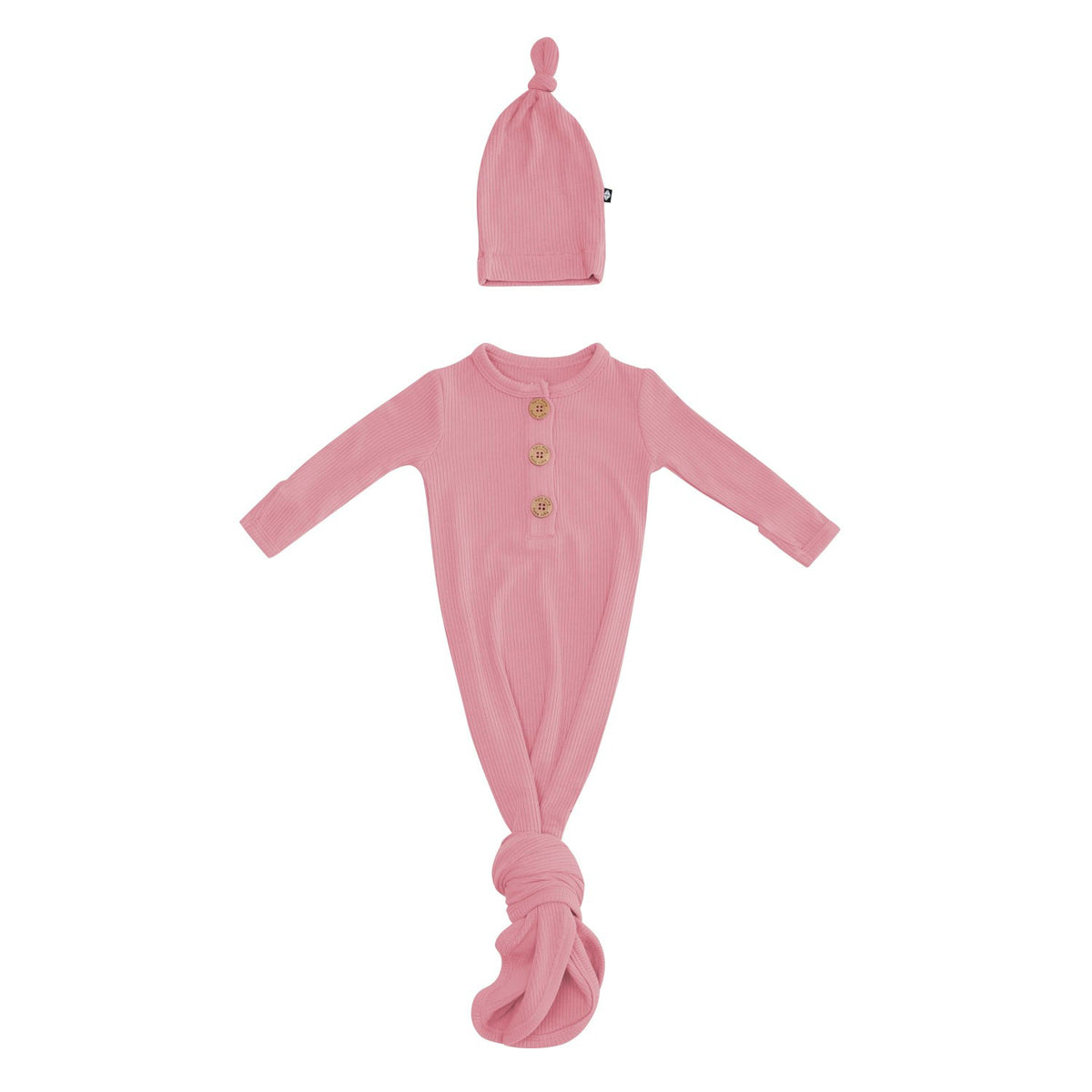 Ribbed Knotted Day Gown with Hat Set in Apple Blossom | Kyte Baby
