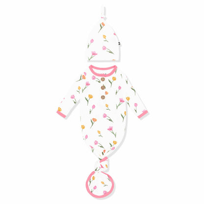 Knotted Day Gown with Hat Set in Tulip | Kyte Baby