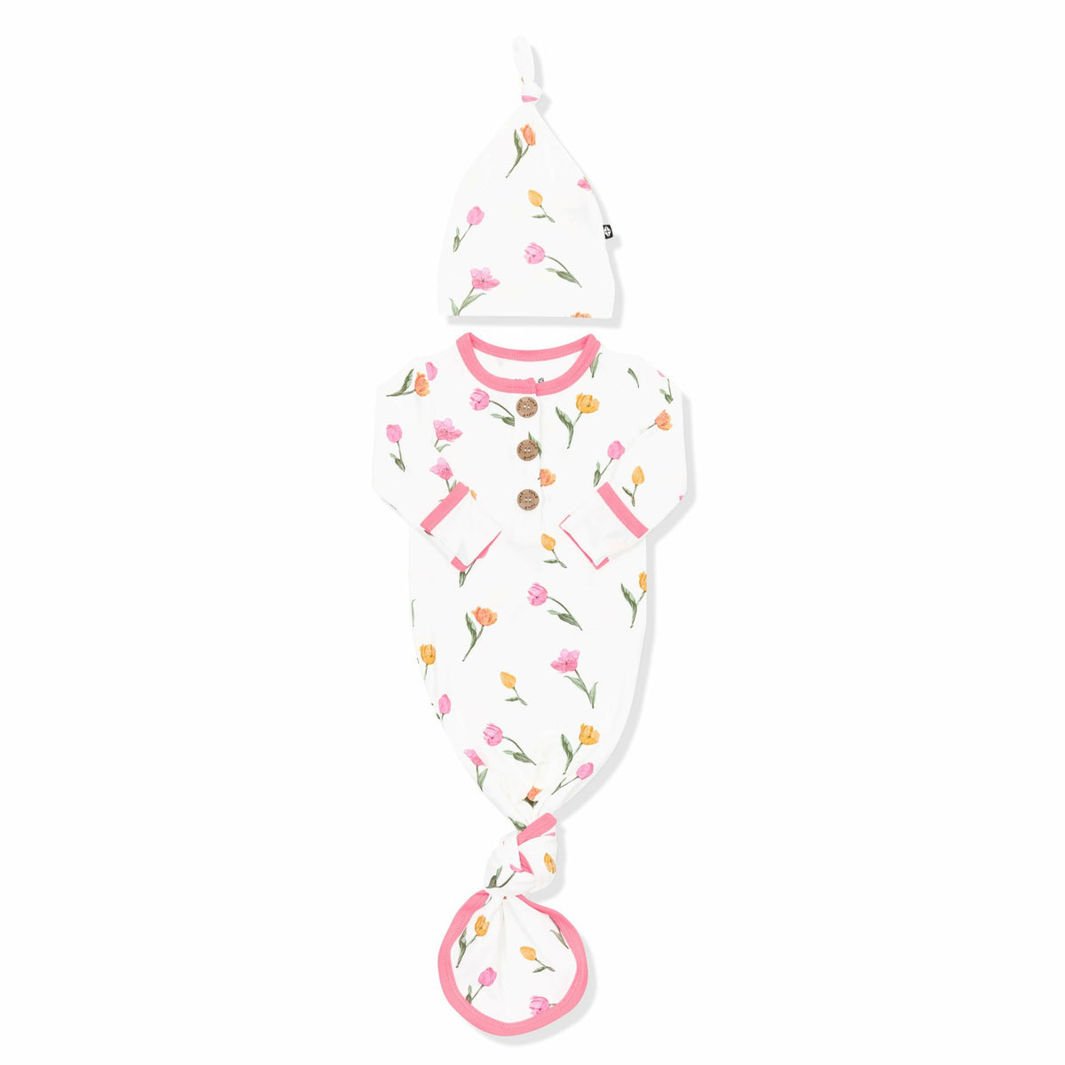 Knotted Day Gown with Hat Set in Tulip | Kyte Baby