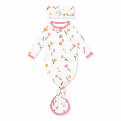 Knotted Gown with Bow Set in Cloud | Kyte Baby