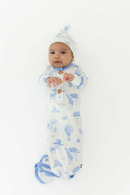 Knotted Day Gown with Hat Set in Toile Safari | Kyte Baby