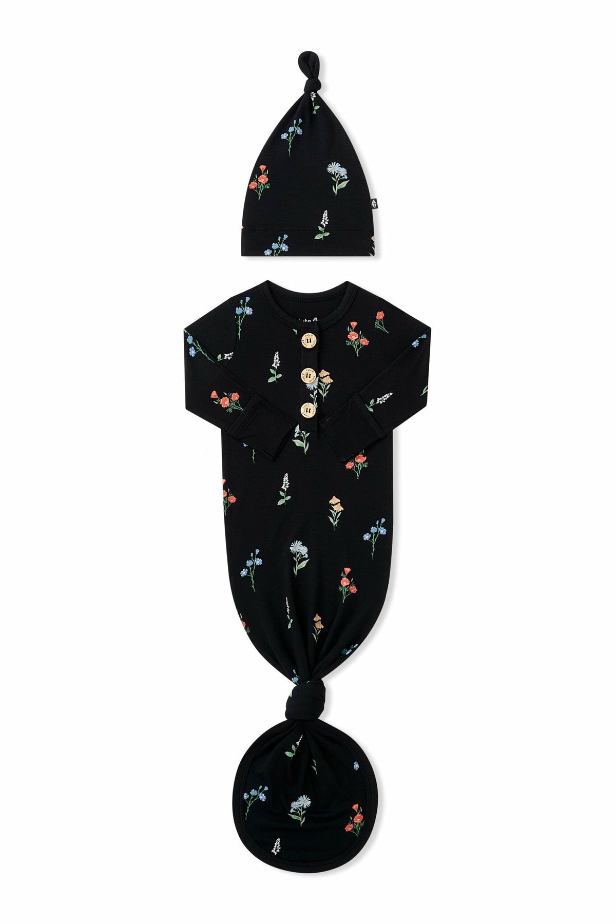 Knotted Day Gown with Hat Set in Midnight Wildflower | Kyte Baby