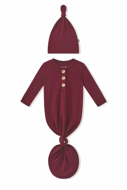 Knotted Day Gown with Hat Set in Burgundy | Kyte Baby