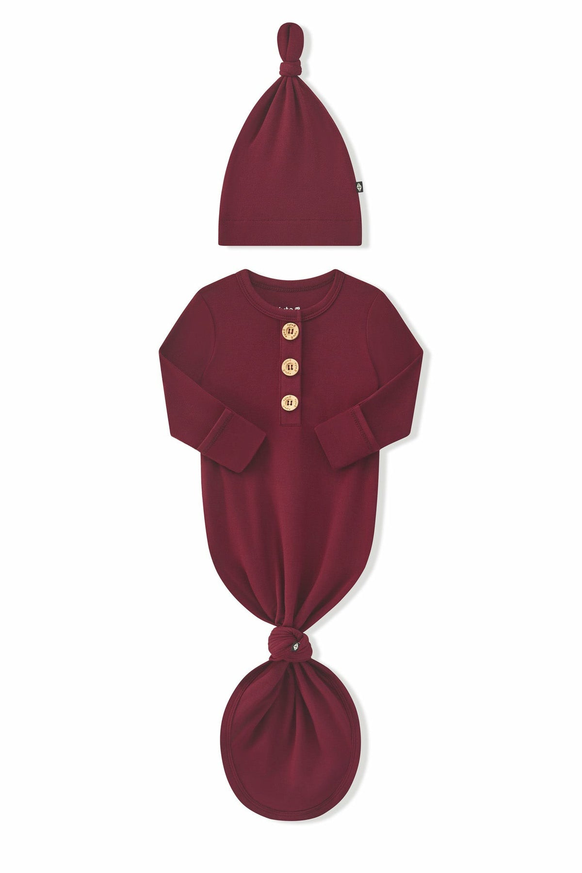 Knotted Day Gown with Hat Set in Burgundy | Kyte Baby