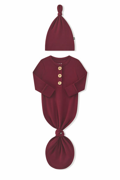 Knotted Day Gown with Hat Set in Burgundy | Kyte Baby