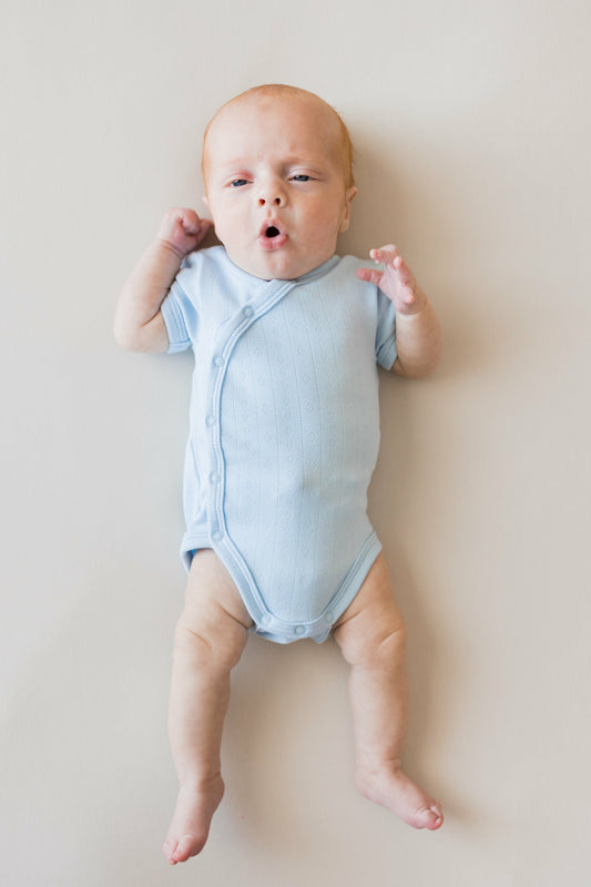 Pointelle Kimono Bodysuit in Breeze | Kyte Baby
