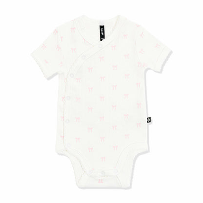 Pointelle Kimono Bodysuit in Sweet Pink Bow | Kyte Baby