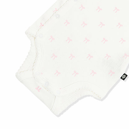 Pointelle Kimono Bodysuit in Sweet Pink Bow | Kyte Baby