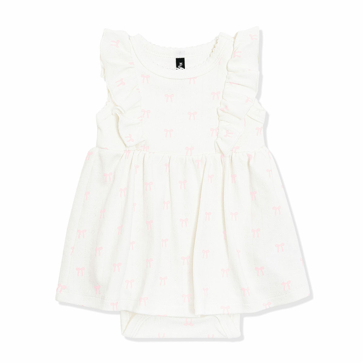 Pointelle Bodysuit Dress in Sweet Pink Bow | Kyte Baby