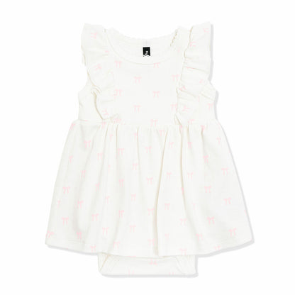 Pointelle Bodysuit Dress in Sweet Pink Bow | Kyte Baby