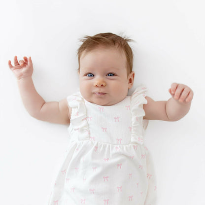 Pointelle Bodysuit Dress in Sweet Pink Bow | Kyte Baby