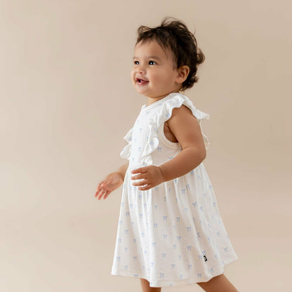 Pointelle Bodysuit Dress in Sweet Blue Bow | Kyte Baby